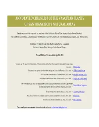 Annotated Checklist of Vascular Plants of SF's Natural Areas 2014