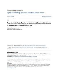 From Yoder to Yoda: Traditional, Modern and Postmodern Models of Religion in U.S