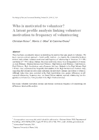 A Latent Profile Analysis Linking Volunteer Motivation to Frequency of Volunteering
