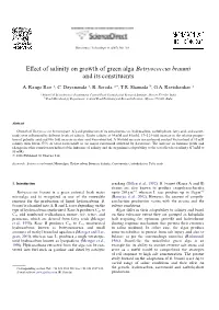 Effect of Salinity on Growth of Green Alga Botryococcus Braunii and Its