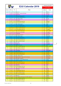 EJU Calendar 2019 Changes/Additions