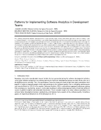 Patterns for Implementing Software Analytics in Development Teams