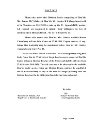 Please Take Notice That Division Bench Comprising of Hon'ble