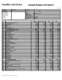 Sample Budget Cost Report