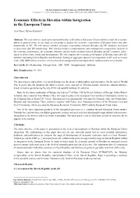 Economic Effects in Slovakia Within Integration in the European Union