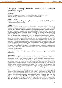 The Green Economy: Functional Domains and Theoretical Directions of Enquiry
