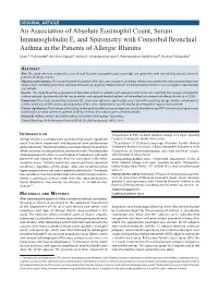 An Association of Absolute Eosinophil Count, Serum Immunoglobulin E