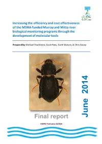 Increasing the Efficiency and Cost Effectiveness of the MDBA-Funded Murray and Mitta River Biological Monitoring Programs Through the Development of Molecular Tools