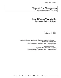 Iraq: Differing Views in the Domestic Policy Debate