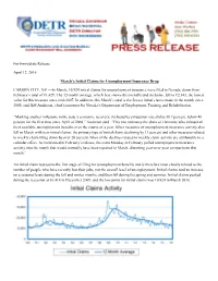 For Immediate Release April 12, 2016 March's Initial Claims For