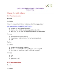 Intermediate Answer Key Chapter 21: Acids & Bases