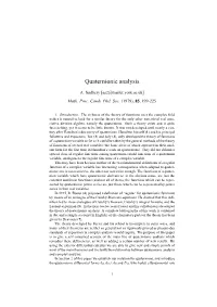 Quaternionic Analysis