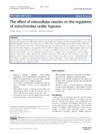 The Effect of Extracellular Vesicles on the Regulation of Mitochondria Under Hypoxia Yaodan Zhang1,Jintan1,Yuyangmiao2 and Qiang Zhang 1