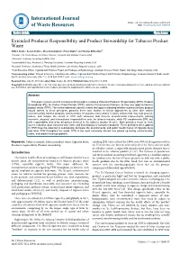 Extended Producer Responsibility and Product Stewardship for Tobacco