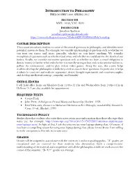 Introduction to Philosophy Philosophy 1000, Spring 2017