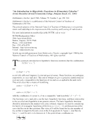 “An Introduction to Hyperbolic Functions in Elementary Calculus” Jerome Rosenthal, Broward Community College, Pompano Beach, FL 33063