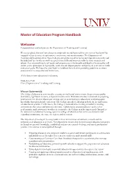 Master of Education Program Handbook Welcome