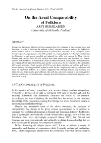 On the Areal Comparability of Folklore ARVI HURSKAINEN University of Helsinki, Finland
