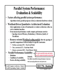 Parallel System Performance: Evaluation & Scalability