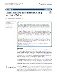 Signals in Equity-Based Crowdfunding and Risk of Failure