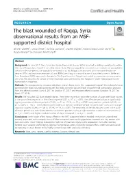 The Blast Wounded of Raqqa, Syria: Observational Results from An