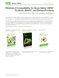 Windows 8 Compatibility for Grass Valley® ADVC® Products, EDIUS®, and Related Products