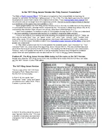 1 Is the 1611 King James Version the Only Correct Translation?