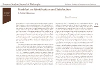 Frankfurt on Identification and Satisfaction Frankfurt on Identification and Satisfaction ESJP a Critical Response #10 | 2016 Bas Peeters