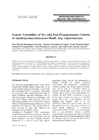 Genetic Variability of Pre and Post-Fragmentation Cohorts of Aspidosperma Polyneuron Muell