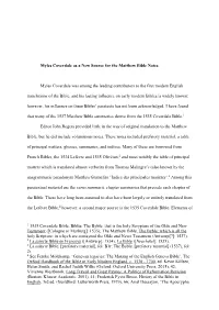 Myles Coverdale As a New Source for the Matthew Bible Notes