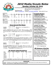 2010 Media/Scouts Notes Monday, October 18, 2010 Media Relations CONTACTS: Paul Jensen (480/710-8201, Paul.Jensen@Mlb.Com) Adam C