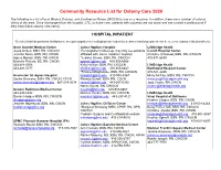 Community Resource List for Ostomy Care 2020
