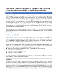 Data-Driven Connected Technologies for Quality and Productive Construction Processes in Highways and Airports in India