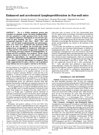 Enhanced and Accelerated Lymphoproliferation in Fas