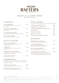 Group À La Carte Menu Starters Main Courses