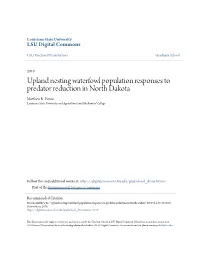 Upland Nesting Waterfowl Population Responses to Predator Reduction in North Dakota Matthew R
