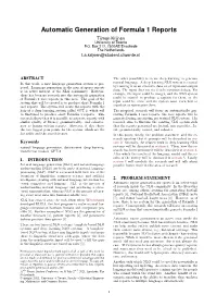 Automatic Generation of Formula 1 Reports Tijmen Krijnen University of Twente P.O