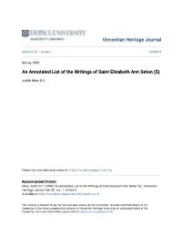 An Annotated List of the Writings of Saint Elizabeth Ann Seton (5)