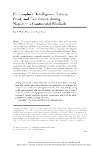 Letters, Print, and Experiment During Napoleon's Continental Blockade