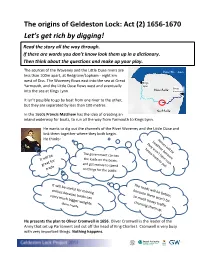 The Origins of Geldeston Lock: Act (2) 1656-1670 Let’S Get Rich by Digging! Read the Story All the Way Through