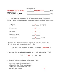 (15 Pts) ___ANSWER KEY ___Name 04 April, 2012 DUE