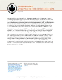 2020 Point-In-Time Homelessness Data | August 2020 DATA Briefpage 1