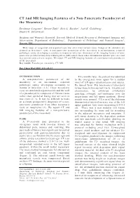 CT and MR Imaging Features of a Non-Pancreatic Pseudocyst of the Mesentery