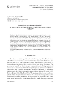 Swiss Multilingualism: a Historical Background to Language Policy