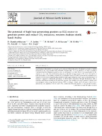 The Potential of High Heat Generating Granites As EGS Source to Generate Power and Reduce CO2 Emissions, Western Arabian Shield, Saudi Arabia