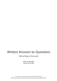 Written Answers to Questions Official Report (Hansard)