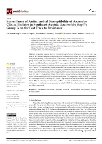Bacteroides Fragilis Group Is on the Fast Track to Resistance