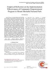 Empirical Reflection on the Implementation Effectiveness of Community Empowerment Program in Mount Merbabu National Park