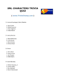 Snl Characters Trivia Quiz