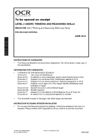 To Be Opened on Receipt LEVEL 2 AWARD THINKING and REASONING SKILLS B902/01/RB Unit 2 Thinking and Reasoning Skills Case Study